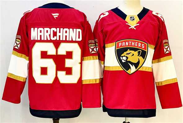 Mens Florida Panthers #63 Brad Marchand Red 2024-25 Home Stitched Jersey